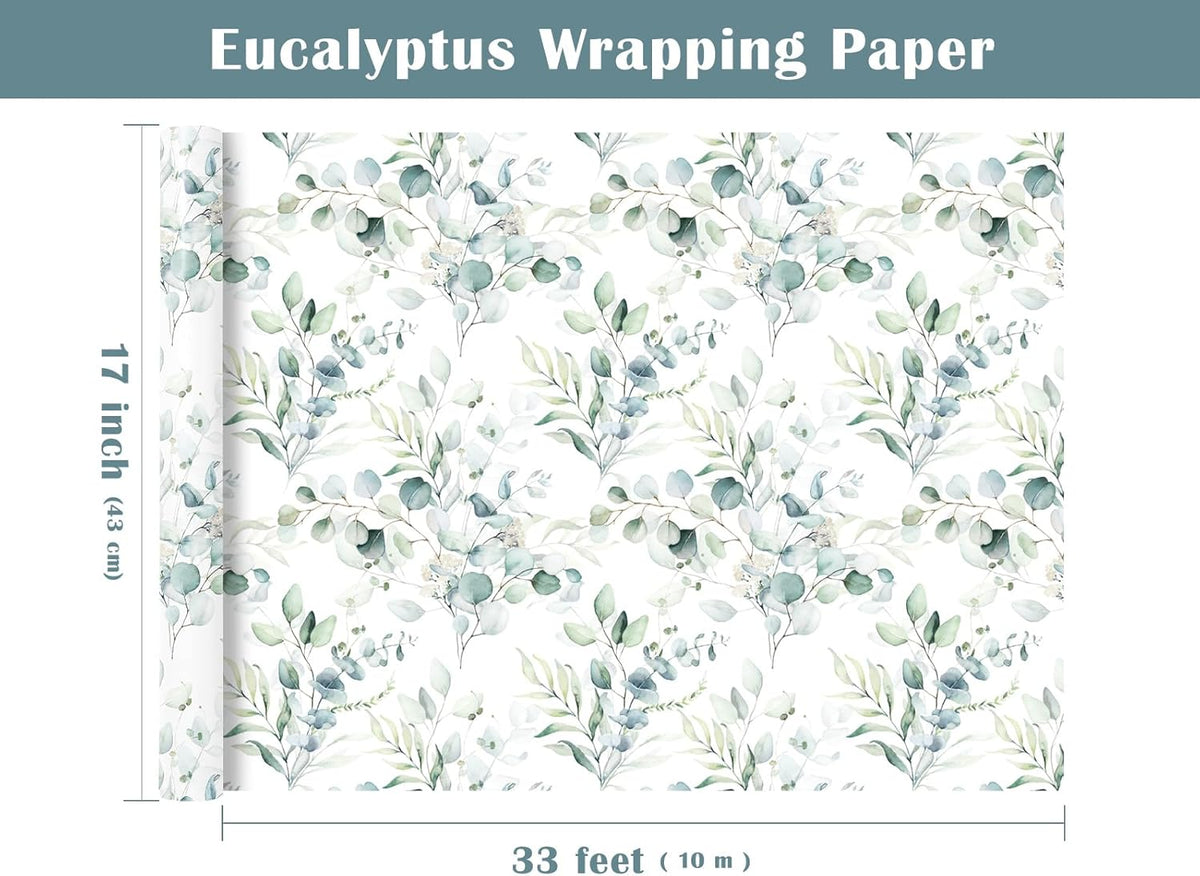WRAPAHOLIC Eucalyptus Leaves Wrapping Paper Roll - Mini Roll - 17 Inch x 33 Feet - Eucalyptus