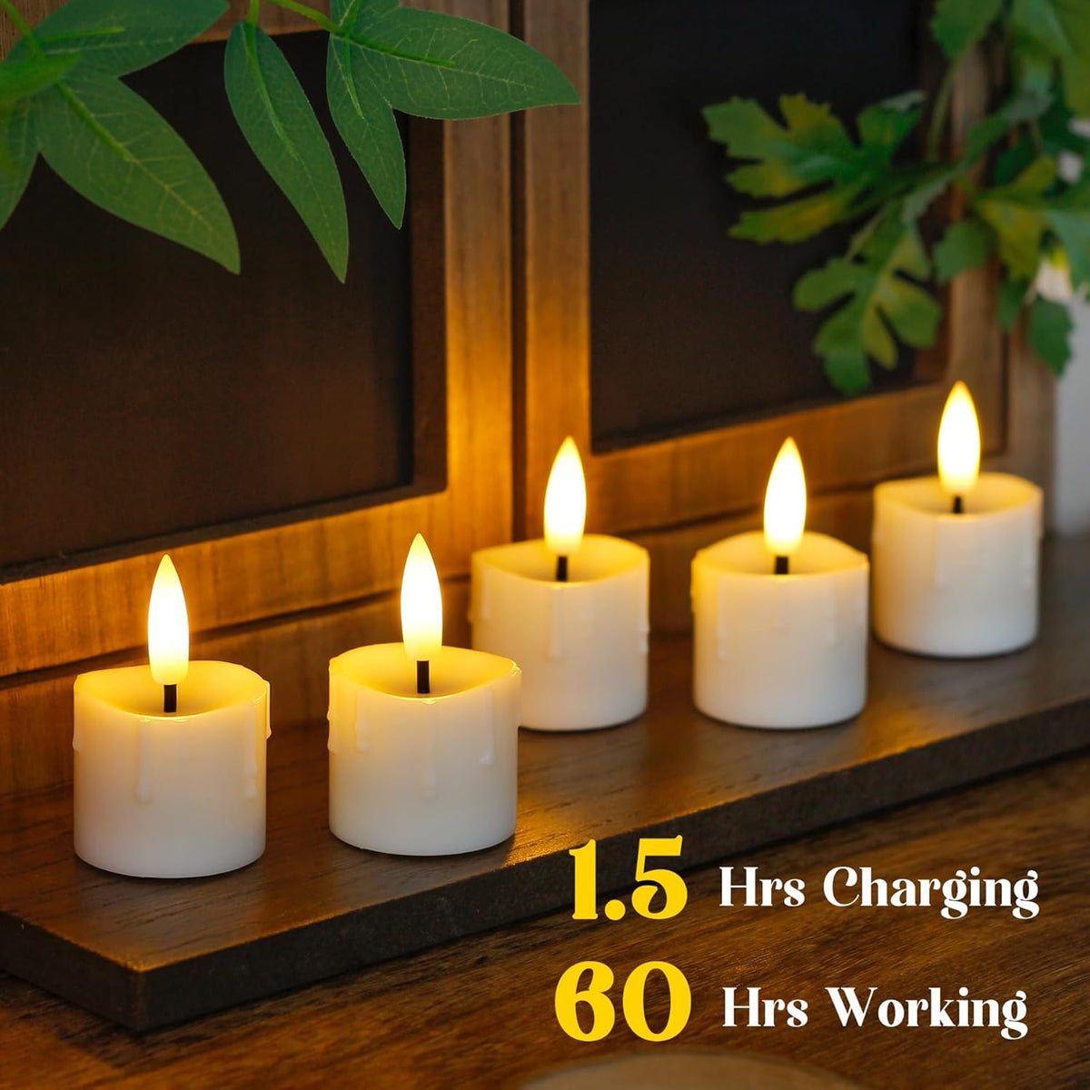 Rechargeable Flameless 1.6" x2.5" Tea Light Candles with Remote & Type-C Charging Cable, Timer LED