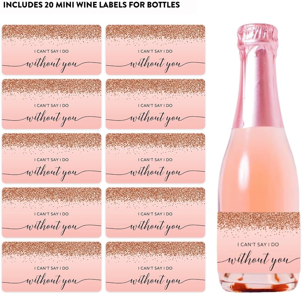 Andaz Press Mini Champagne Wine Bottle Labels, I Can'T Say I Do Without You, Blush Pink Faux Rose