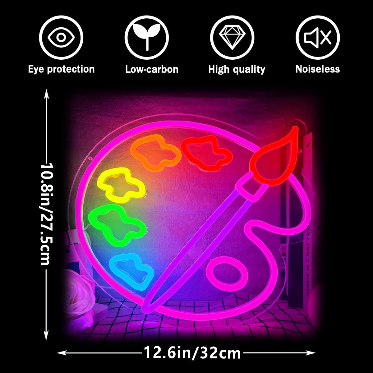 Paint Palette Neon Sign Art Studio Room Led Lights Dimmable Led Signs for Bedroom, Light Up Signs