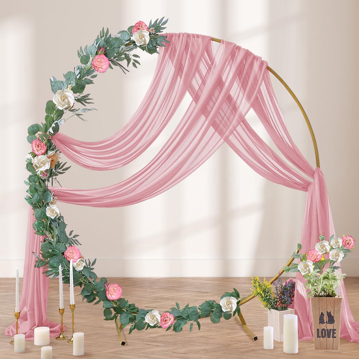 Dusty Rose Wedding Arch Draping Fabric 29" x 20 FT Wedding Drapes for Backdrop Sheer Curtains