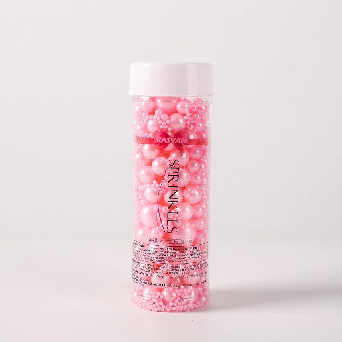 Kasvan Pink Pearl Sugar Sprinkles - Edible Candy Pearls 130g/4.58 Oz, Mix Size, Baking Cake