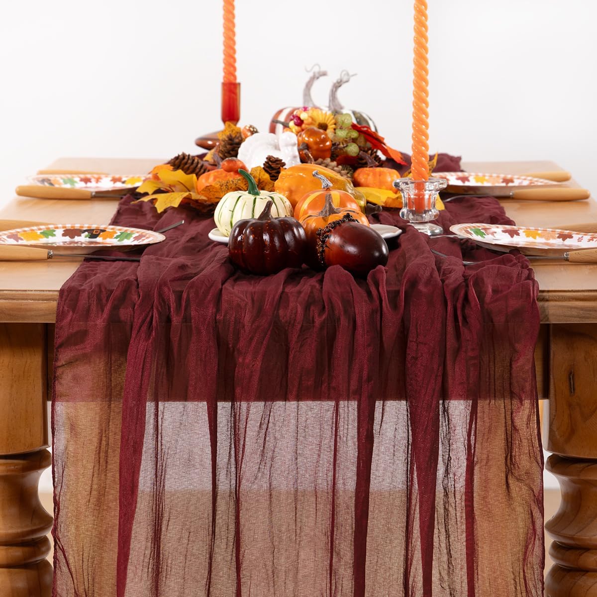 Burgundy Red Cheesecloth Table Runner 6 Pack Fall Table Runners Boho Gauze 120 Inches Red Cheese