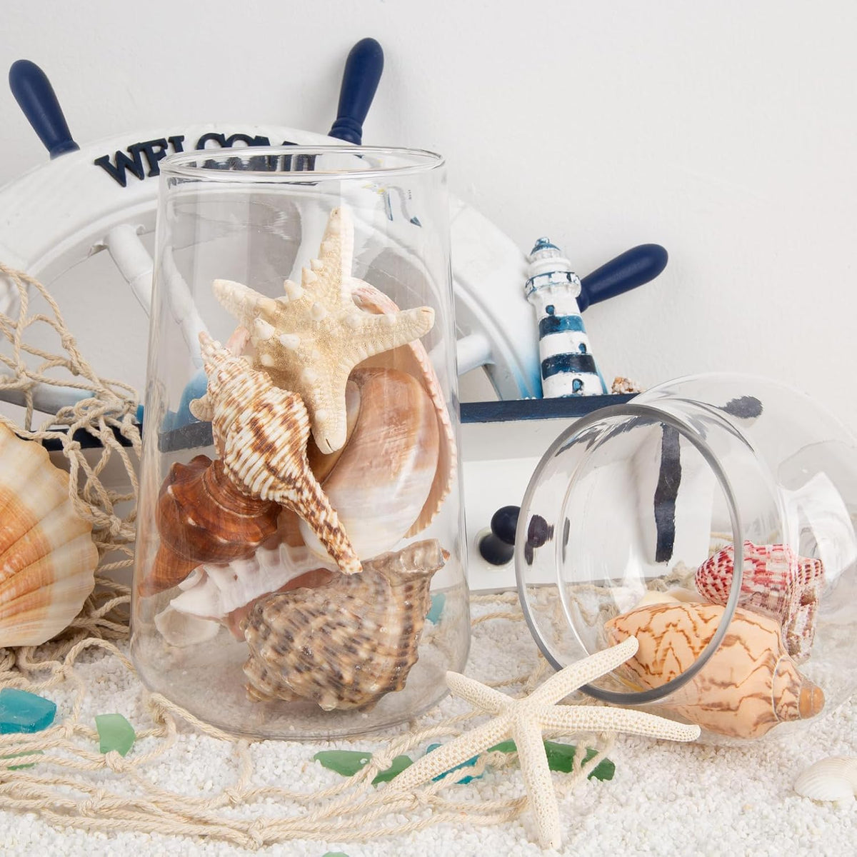 JQAQJU Sea Shells for Decorating 15PCS Large Seashells Starfish Conch for Beach Party,Vase Fillers
