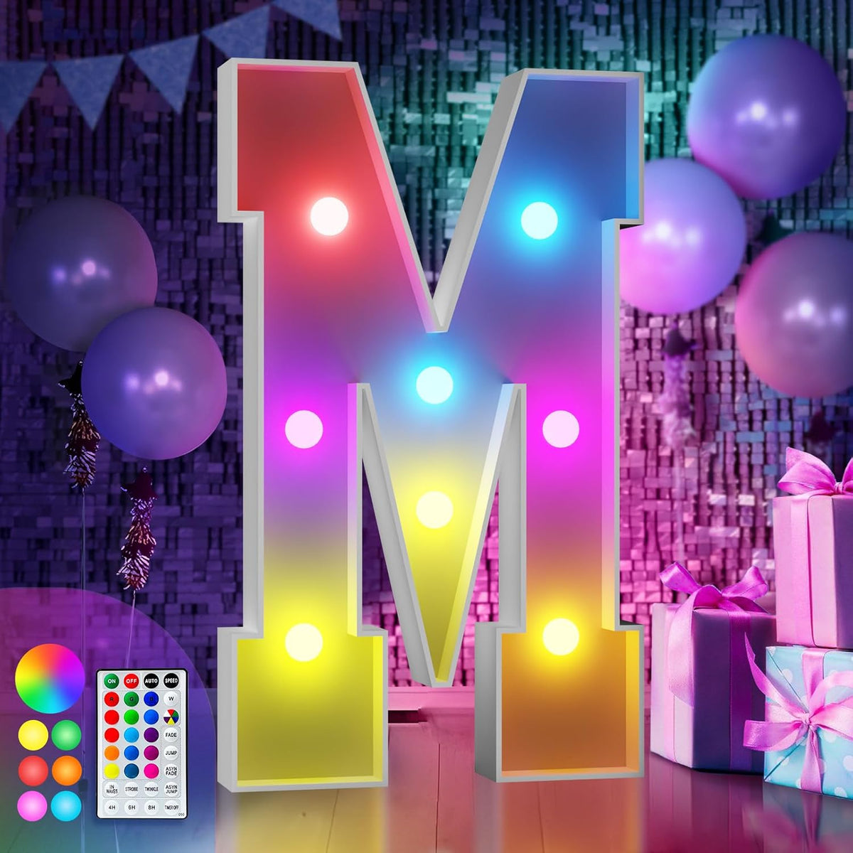 imprsv 3FT Colorful Marquee Light Up Letters M, 18 Colors Large Light up Letters Alphabet Sign with