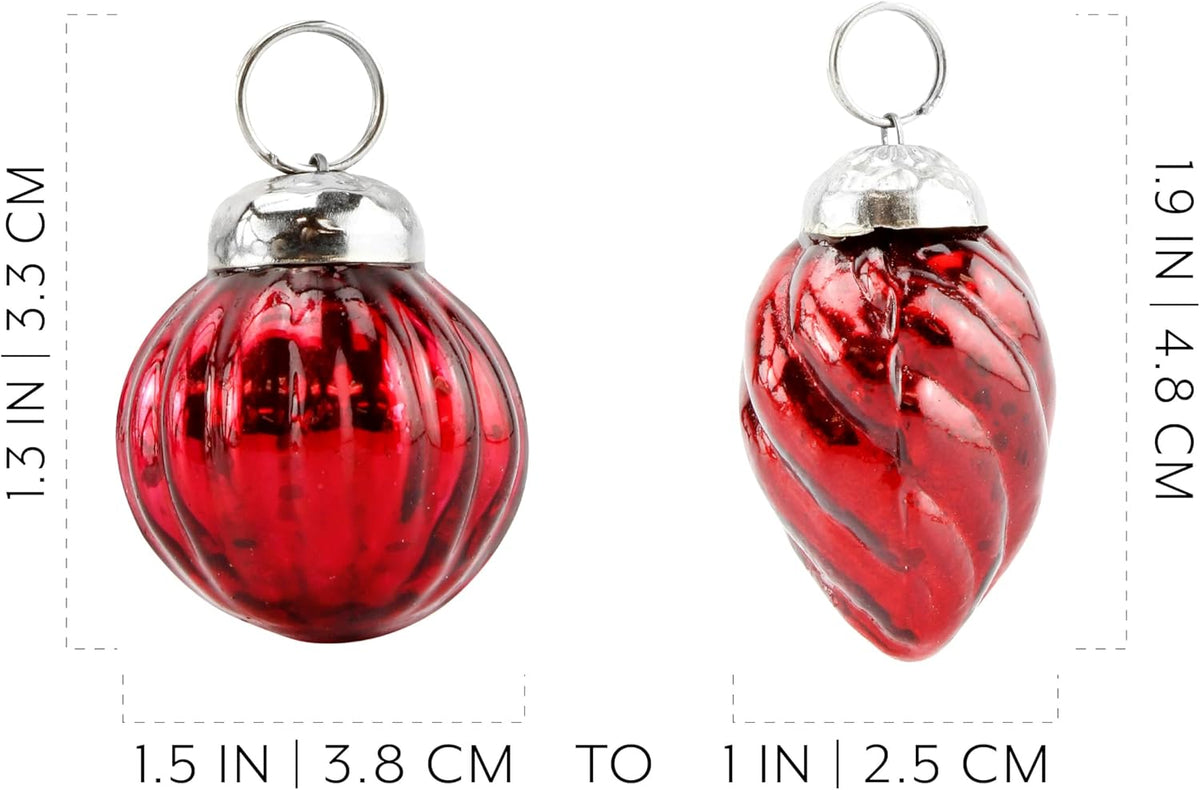 AuldHome Mercury Glass Finial Ornaments (Set of 12, Red, Small); Distressed Metal Antique Style