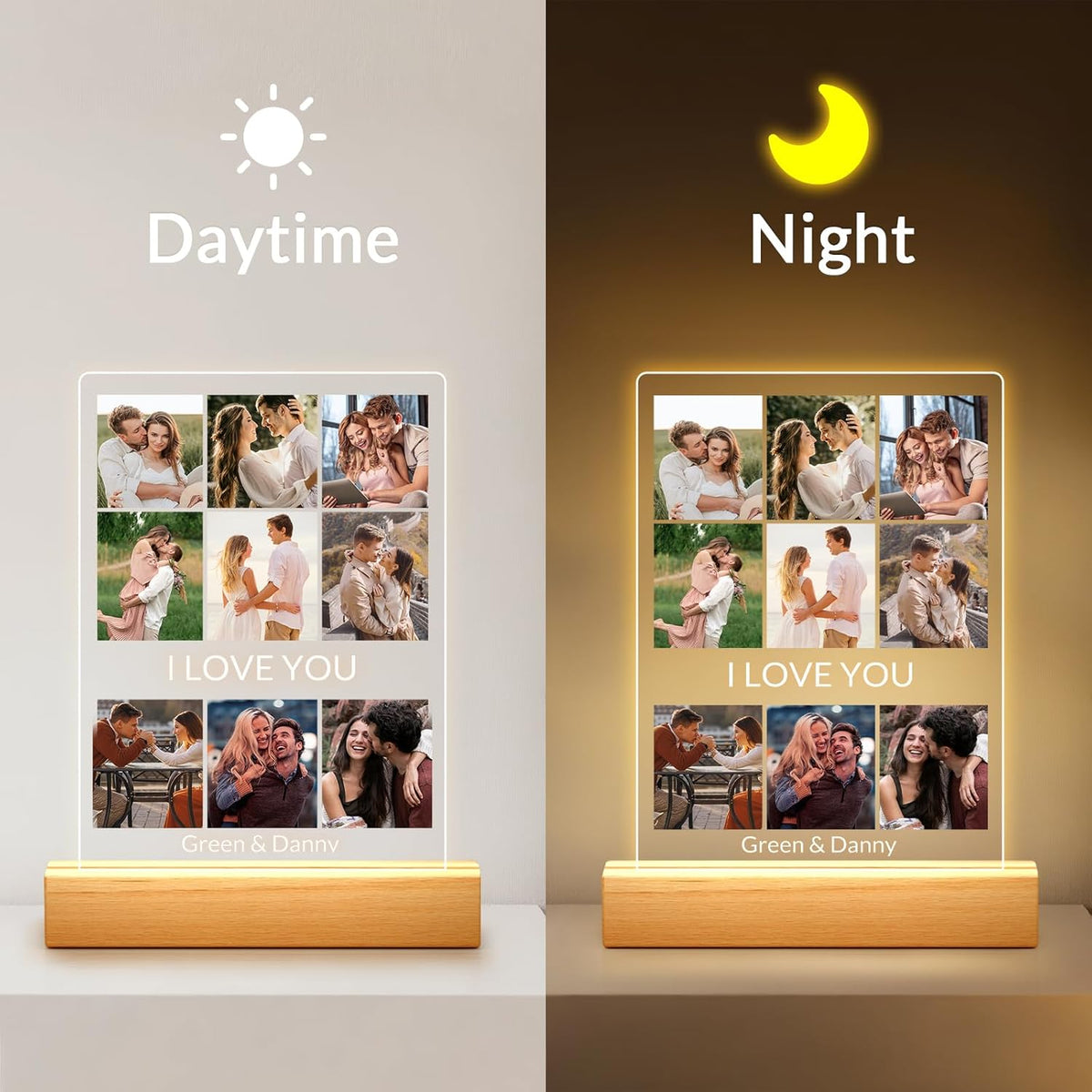 Custom Picture Frames with Photo, Personalized Photo Frame with Night Light, Customized Picture
