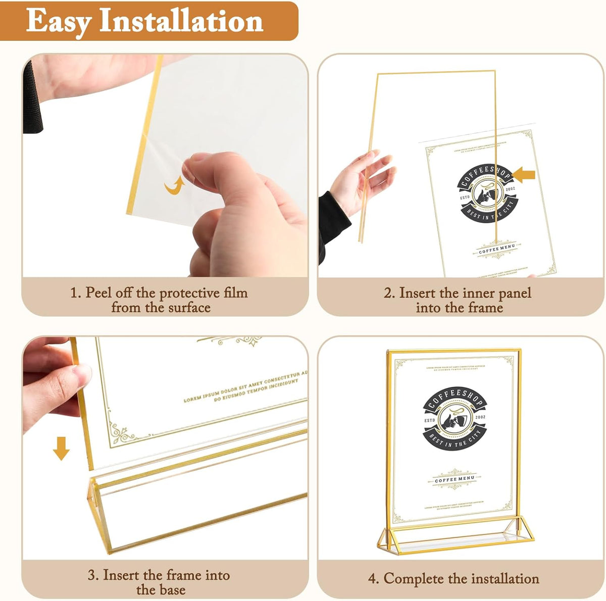 Floroom 6 Pack 8.5x11 Inch Clear Acrylic Sign Holders, Double-Sided Gold Display Stand Picture