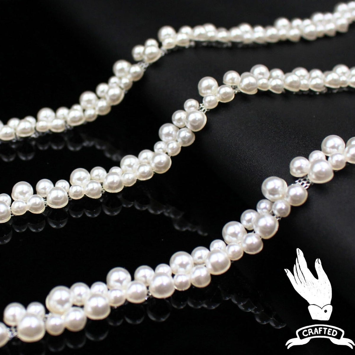 1 Yard Pearl Trim Chain String Silver Applique Fringe Ribbon Strips Beads Sewing Dress DIY Party