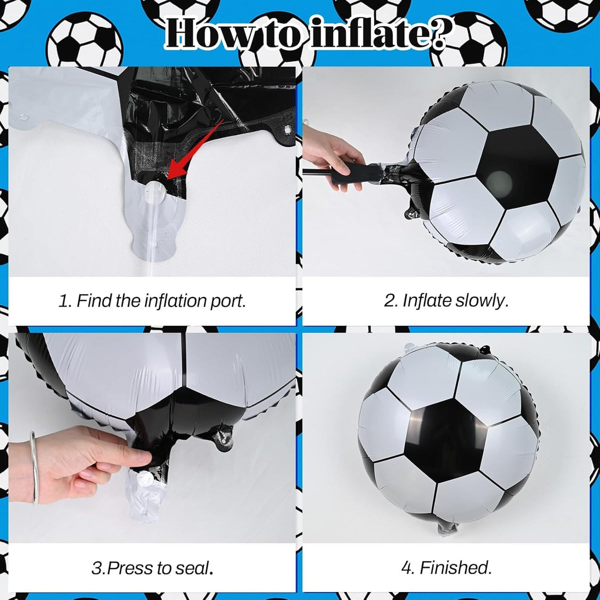 Soccer Balloons, Metallic Blue Silver Balloons with 18 Inch Soccer Ball Foil Print Balloon for