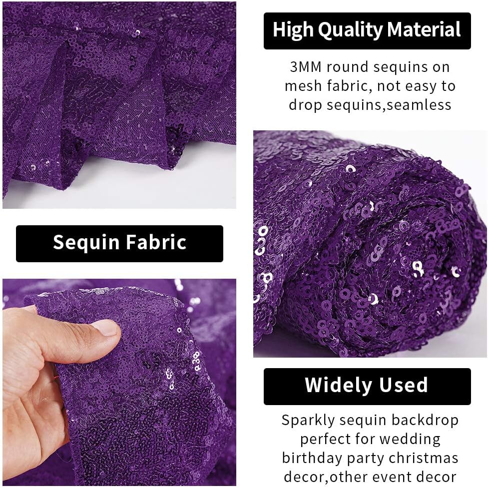Hahuho Purple Sequin Backdrop Curtain, 2PCS 2FTx8FT Glitter Backdrop Curtain for Parties