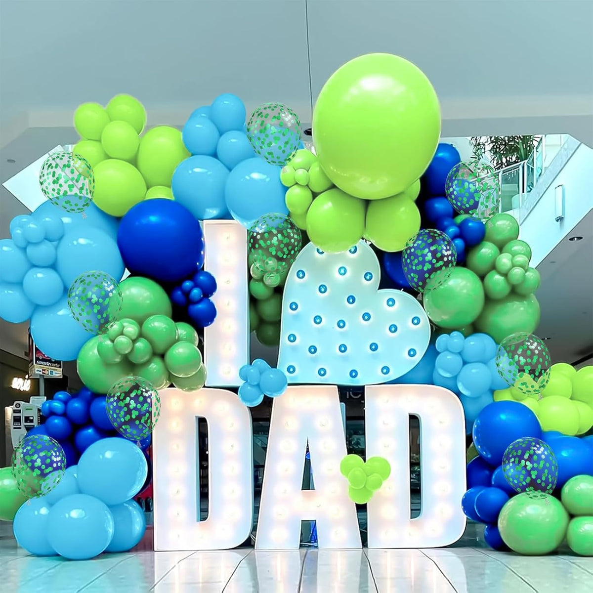 Blue Green Balloons 12 Inch Royal Blue Fruit Light Green Confetti Balloon with Ribbons for Boys