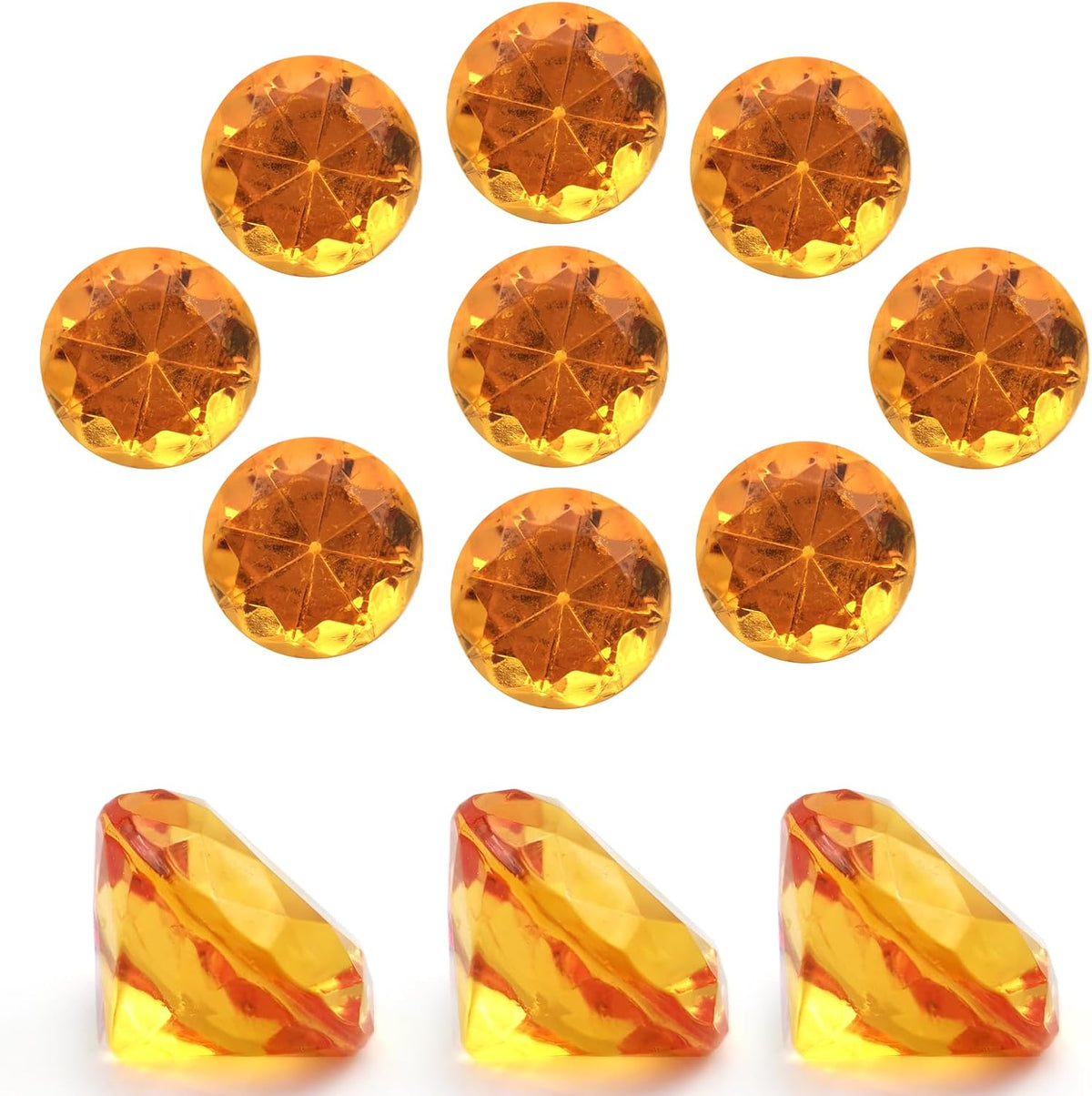 100 PCS Acrylic Diamond Gems, Orange Acrylic Diamonds 1 Inch Acrylic Gemstones Vase Filler Fake