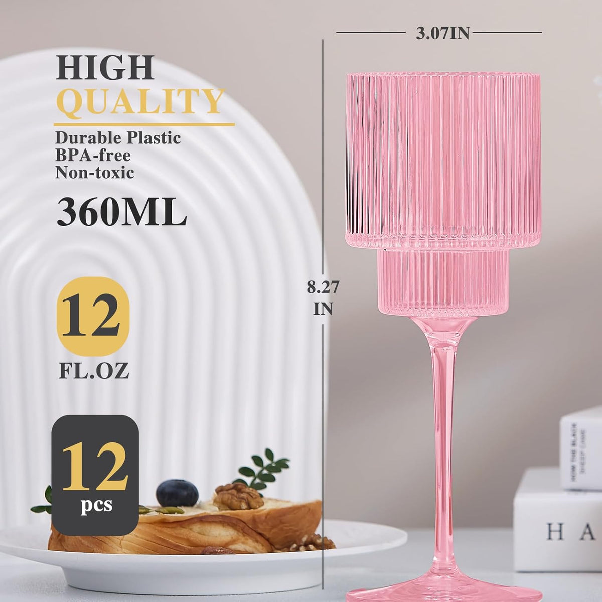 Plastic Goblets Wine Glasses - 12Oz Acrylic Wine Glasses Origami Unbreakable Clear Plastic Cocktail