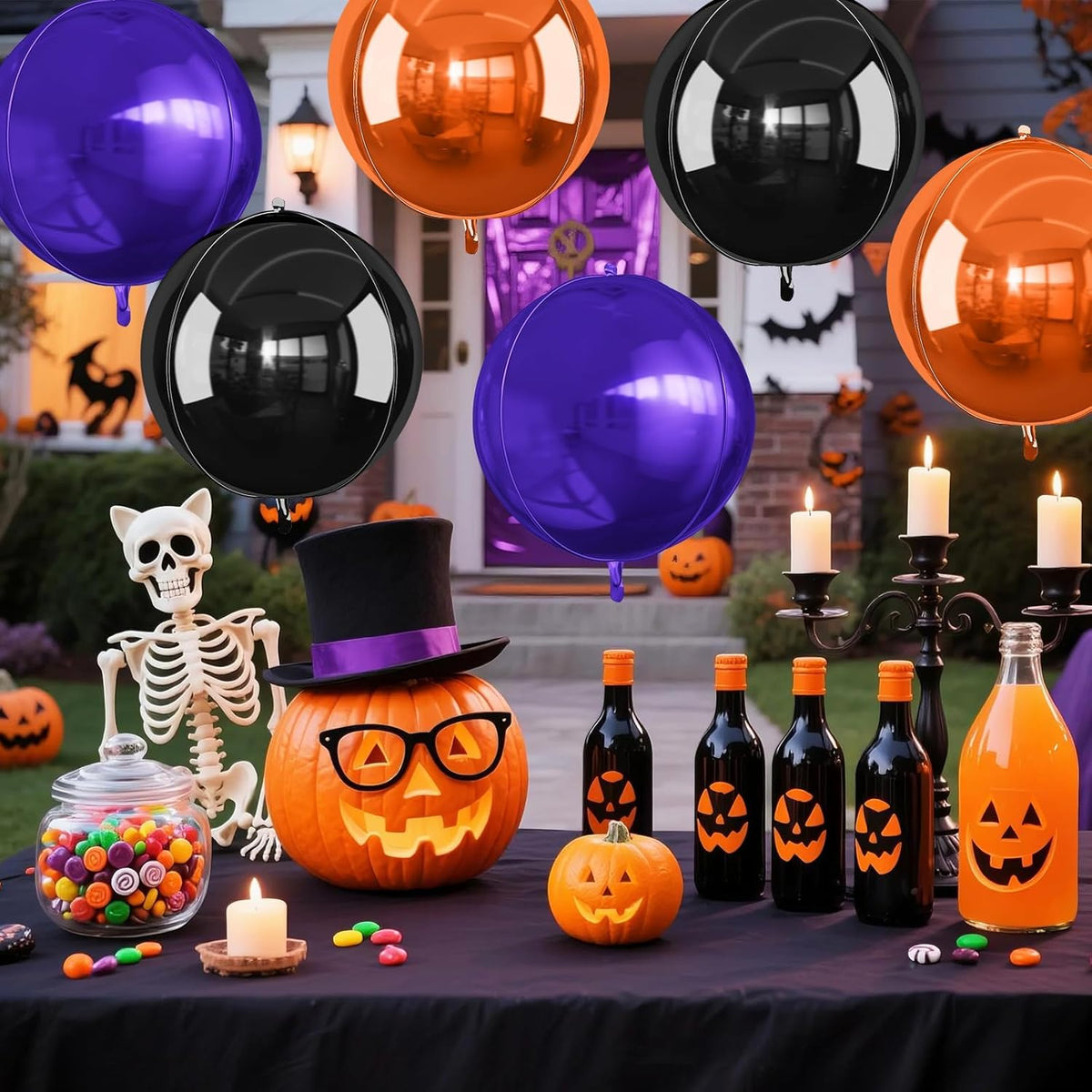 Black Orange Purple Halloween Foil Balloons, 6Pcs 4D Large Metallic Helium Balloon, 22Inch Big