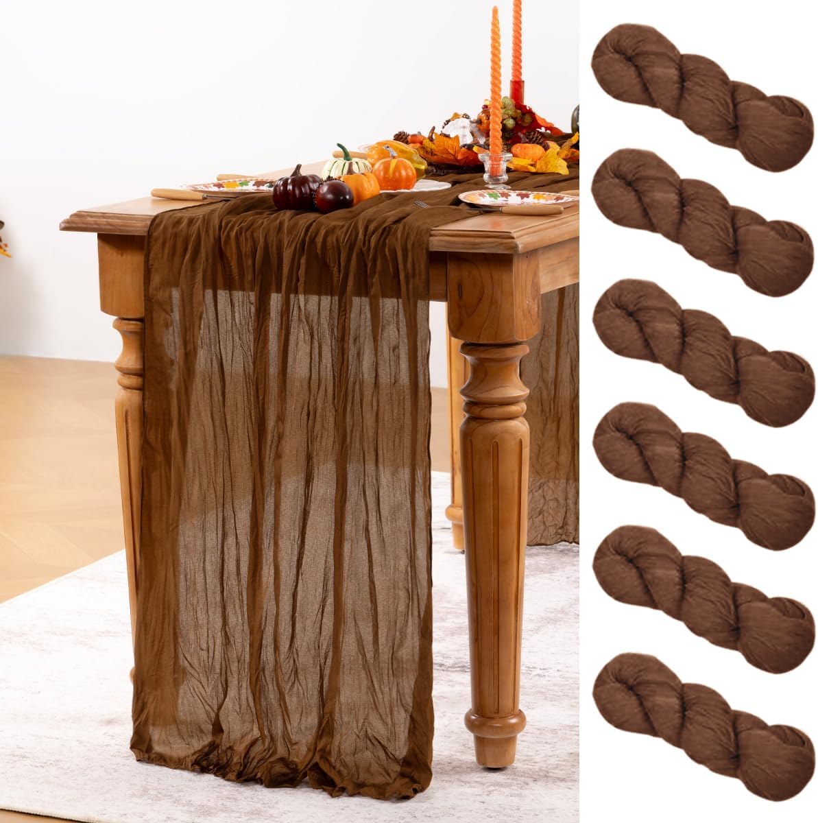 Brown Cheesecloth Table Runner Tan 6 Pack Fall Table Runners Boho Gauze 120 Inches Marron Cheese