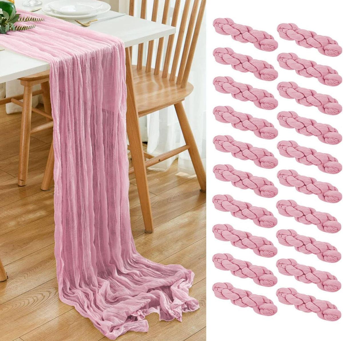 20 Pack Light Pink Cheesecloth Table Runner 17x108 Inch Boho Wrinkled Sheer Gauze Cheese Cloth