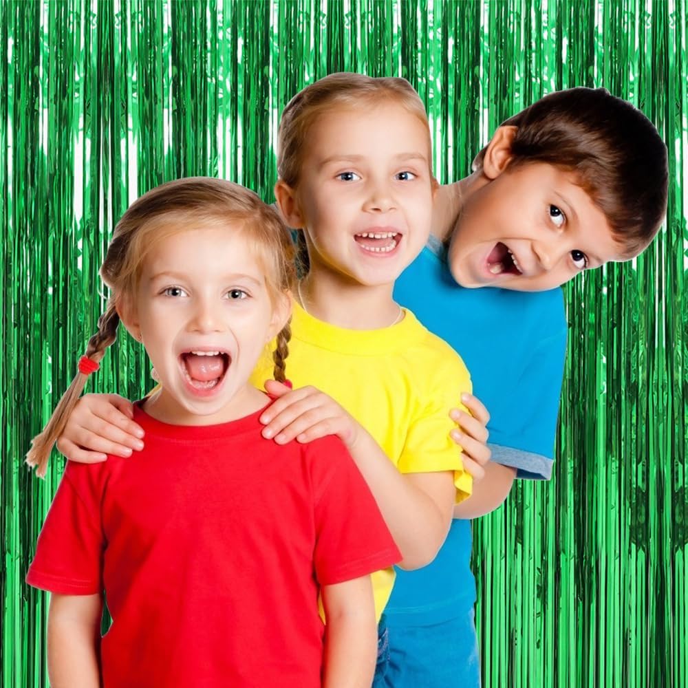 10 Pack Green Streamers Backdrop Jungle Party Decorations Foil Fringe Backdrop Curtains Photo Booth