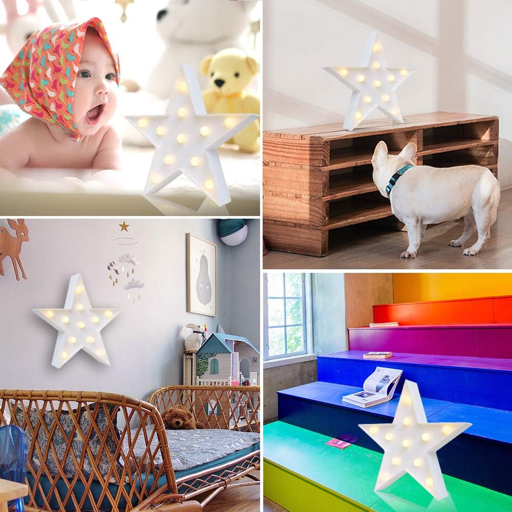LED Marquee Star Sign Night Light, Battery Operated Star Shaped Desk Table Lamp for Kids, Baby
