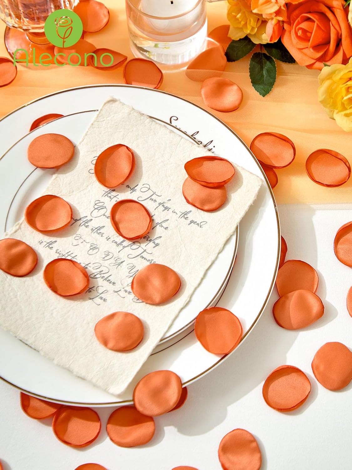 Alecono 𝟰𝟬𝟬𝙋𝙘𝙨 Silk Rose Petals, Faux Orange Flower Petals for Wedding Proposal Flower Girl