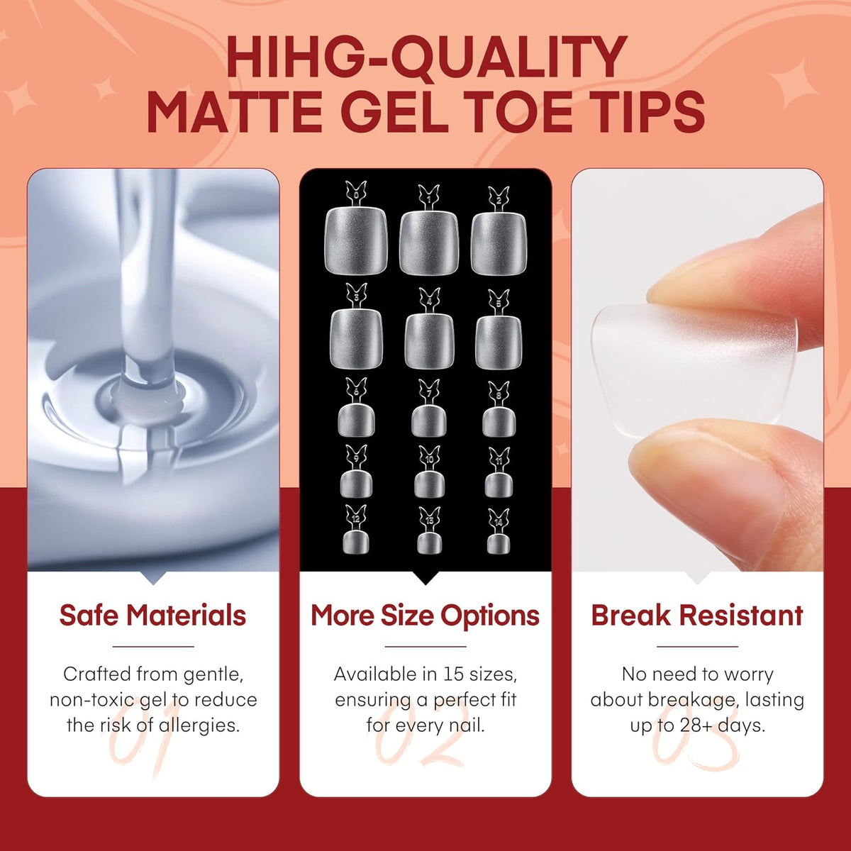 Square Toe Nail Tips 360Pcs Full Cover Big Wide Toe Nails Tips Matte Fake Toe Nail 15Sizes Soft Gel