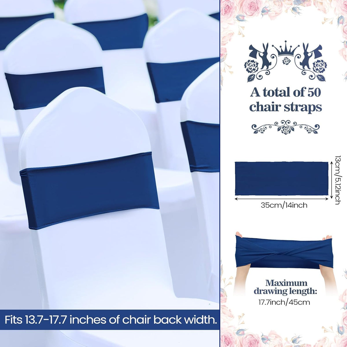 Kinlop 50 Pcs Spandex Chair Sashes Bows Chair Bands Slider Sashes for Covers Elastic Bands Ties