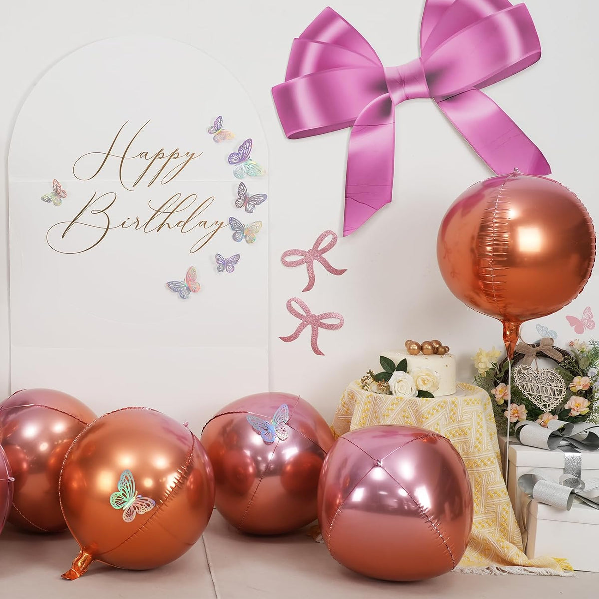 6Pcs Gradient Orange Round Foil Balloons, 22" Large Helium Ball Balloon, Metallic Orange Mylar