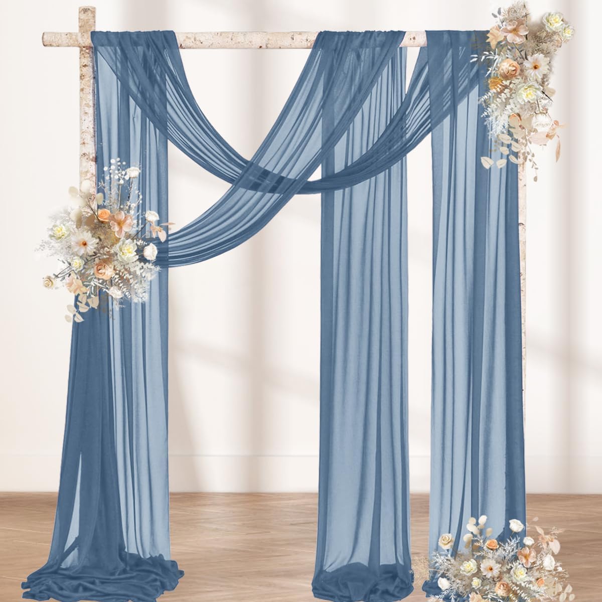 MLMW Wedding Arch Draping Fabric 1 Panel 29" x 20Ft Dusty Blue Sheer Wedding Arch Backdrop Drapes