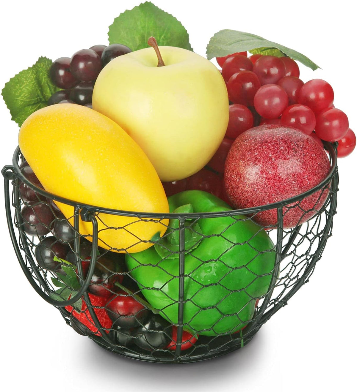 Round Wire Basket Black Fruit Basket Bowl Fruit Holder for Kitchen with Handle Black Home Storage