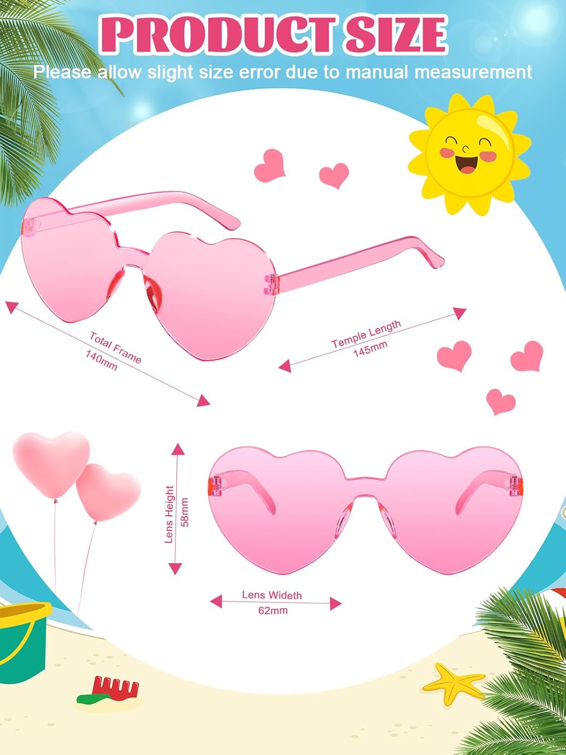 12 Pairs Heart Shaped Sunglasses for Women Colorful Glasses Fun Trendy Transparent Heart Sunglasses