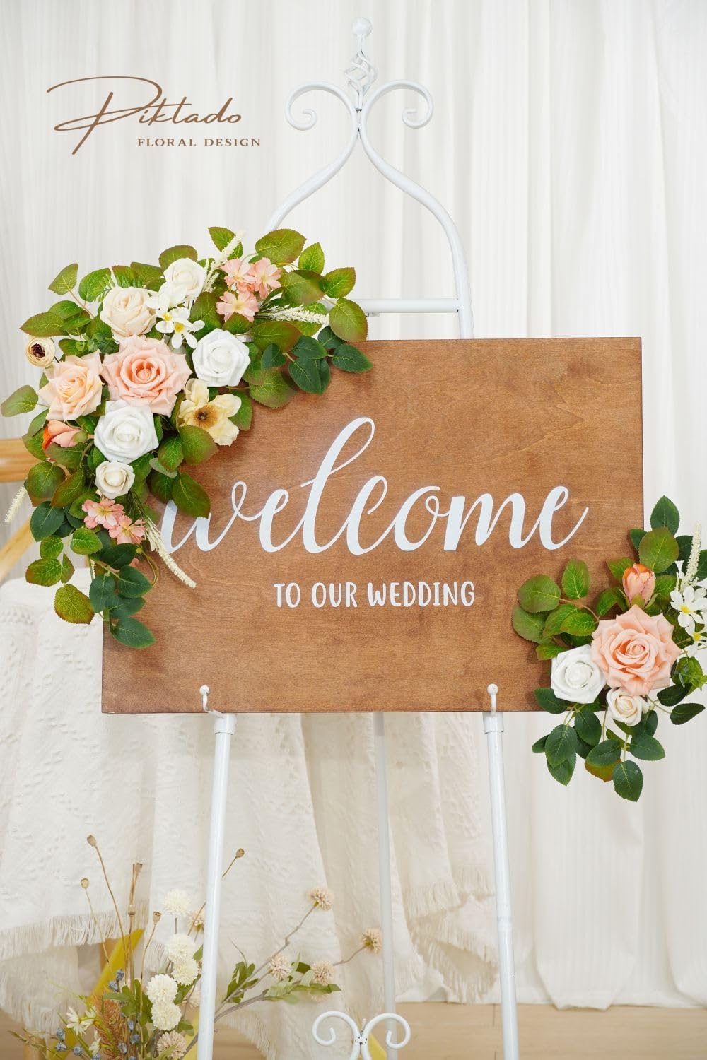Wedding decor (pack of 2) Welcome Sign Flower Backdrop Garland For Ceremony Reception Wall Easel