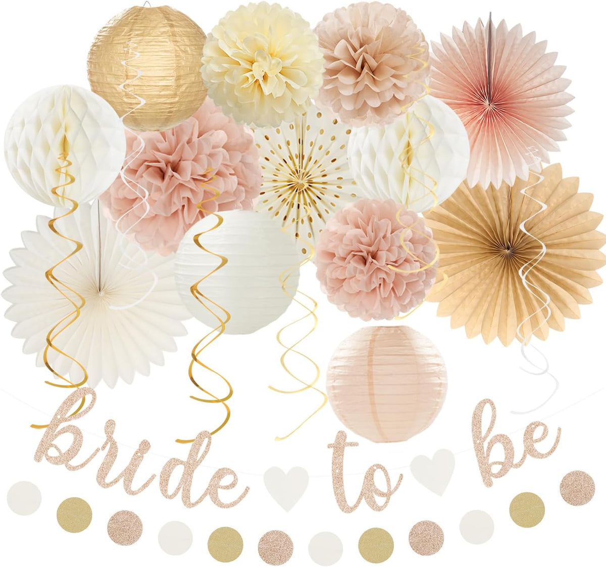 Champagne-Gold Beige Fall Boho Bachelorette Party-Decorations - 21pcs Women Bridal Shower Banner