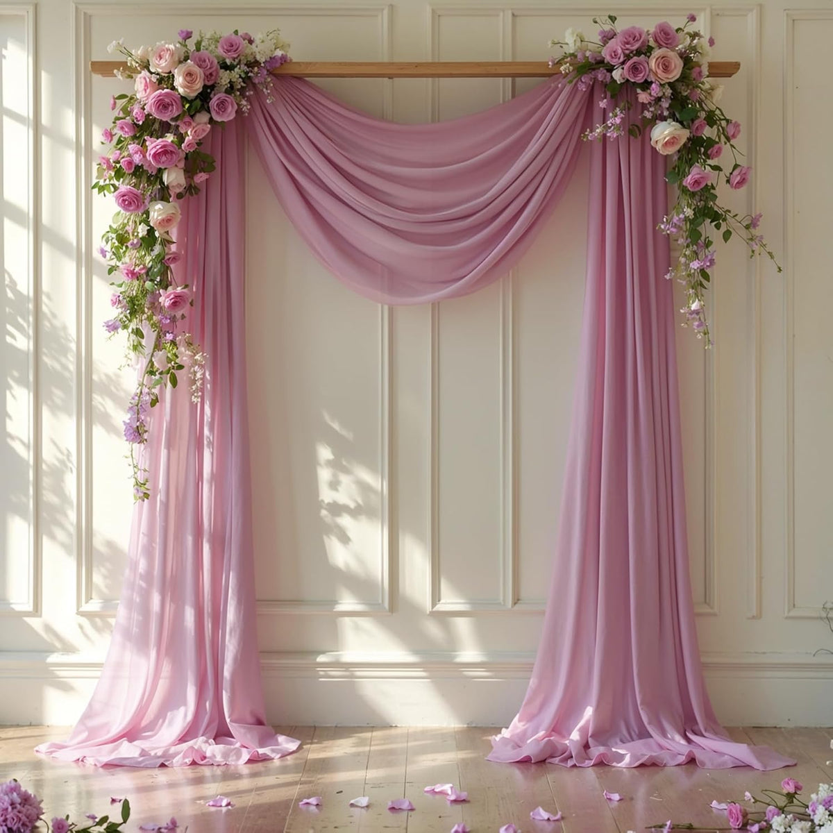 Wedding Arch Draping Fabric, 1 Panel 28" x 19Ft Dusty Rose Arch Drapes Sheer Backdrop Curtain for