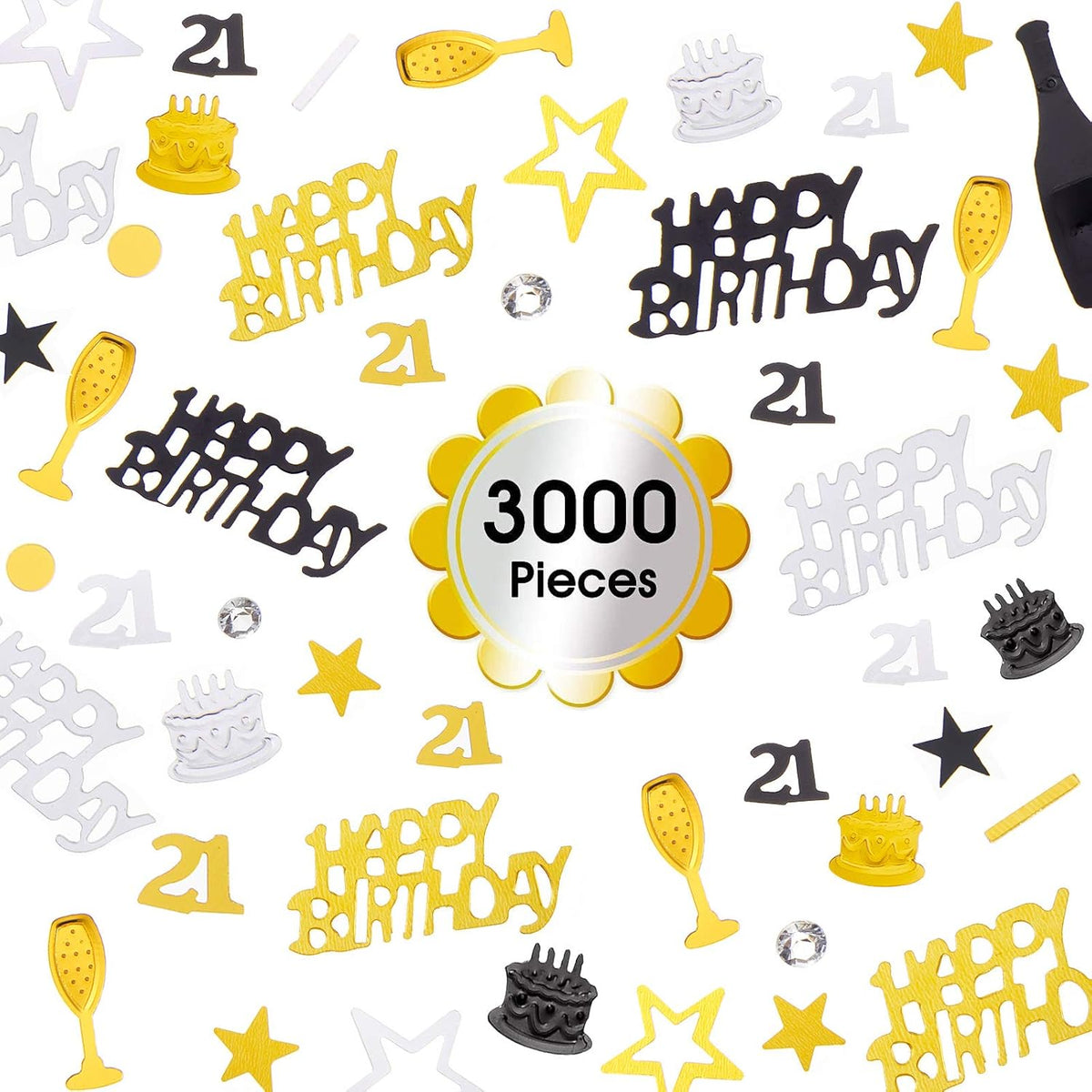 Sumind 3000 Pcs 21st Birthday Metallic Foil Confetti Table Scatter Decorations for Birthday Party