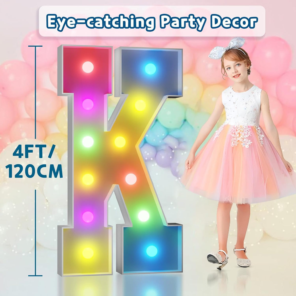 imprsv 4FT Colorful Marquee Light Up Letters K, 18 Colors Large Light up Letters Alphabet Sign with