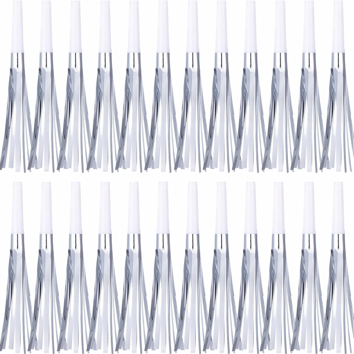 24 Pcs Silver Noise Makers Glitter Metallic Fringed Noise Makers Horns for Baby Shower, Kids
