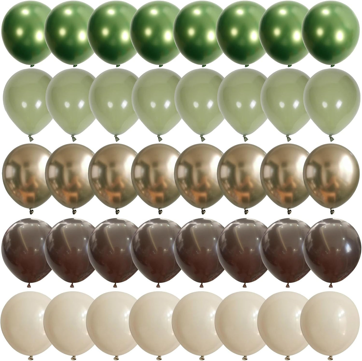 Sage Green Brown Safari Balloons, 60PCS Dusty Olive Green Coffee Beige Metallic Gold Eucalyptus