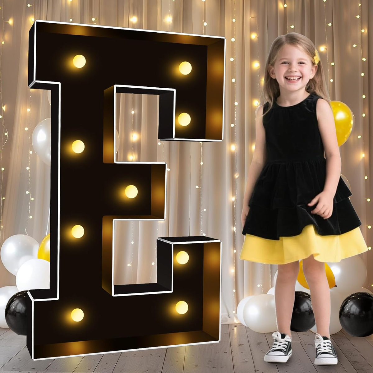 Pooqla 3 FT Marquee Light Up Letters, Black Marquee Letter Lights 3 Feet Tall, Giant LED Sign Big