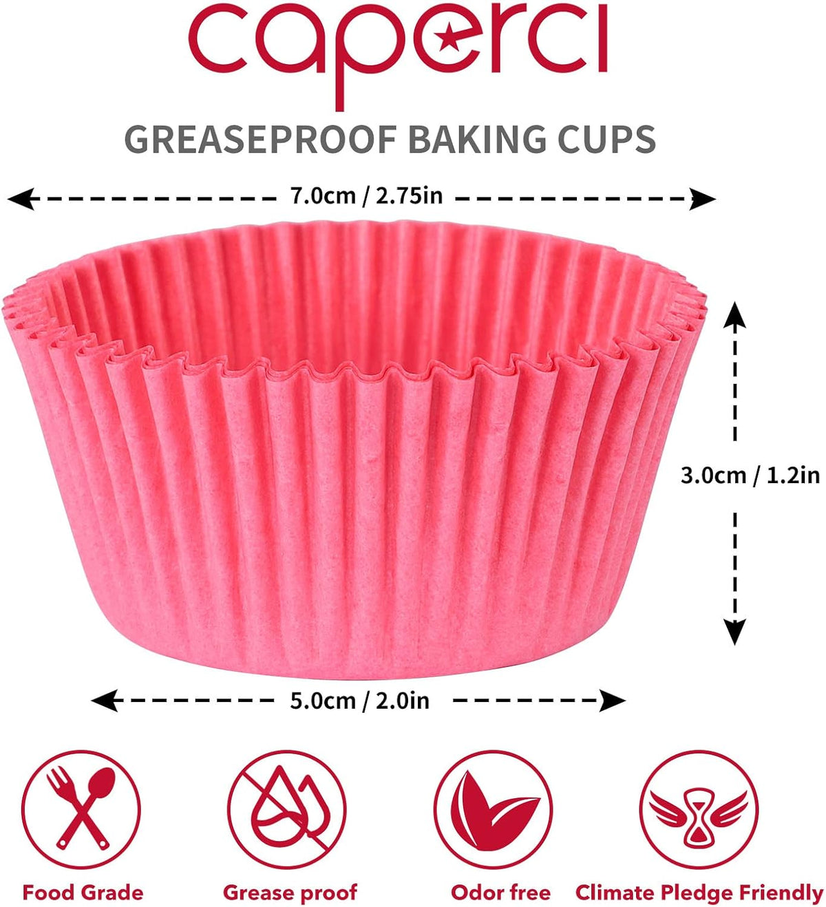 Caperci Standard Pink Cupcake Muffin Liners 500-Count, No Smell, Food Grade & Grease-Proof Paper