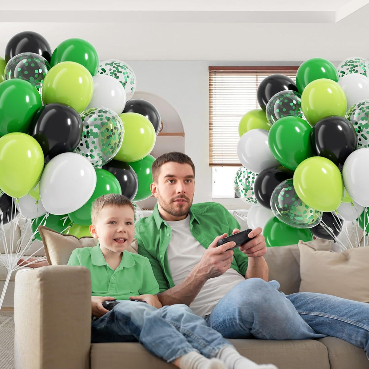 60pcs 12inch Green and Black Balloons, Black White Lime Green Confetti Balloons for Football Theme