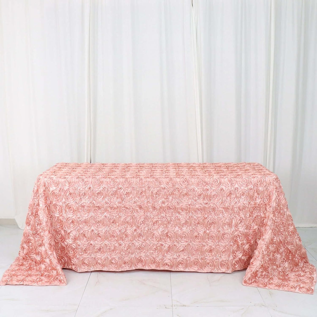Efavormart 90"X132" Dusty Rose Grandiose 3D Rosette Satin Rectangle Tablecloth for Wedding Party