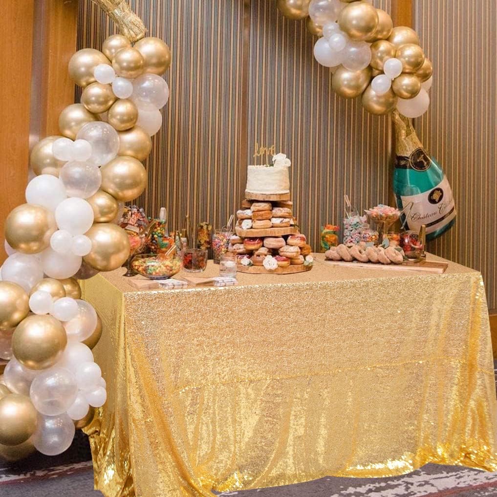 ShinyBeauty Gold Table Cloths for Party 2 Packs, 72X72 Inch Sequin Tablecloths Square Glitter Table