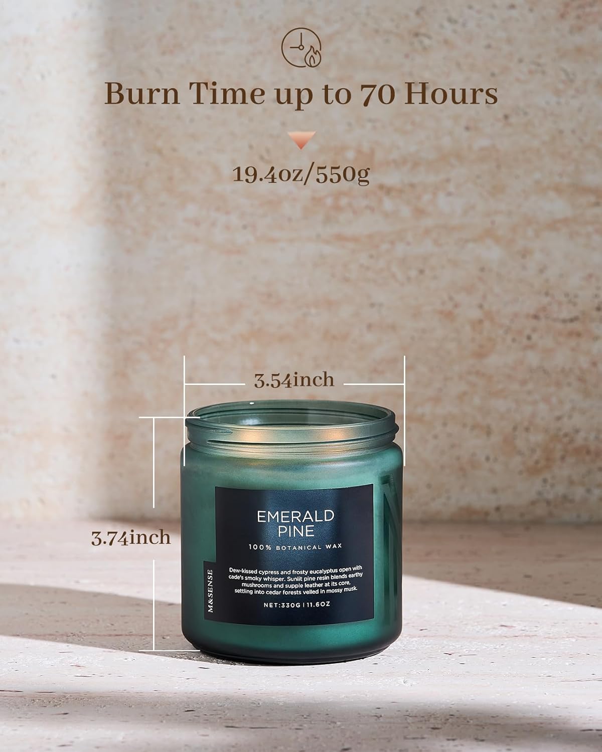 M&SENSE Pine Scented Candles Natural Soy Wax Clean Non Toxic 11.6oz 70 Hours Large Long Lasting