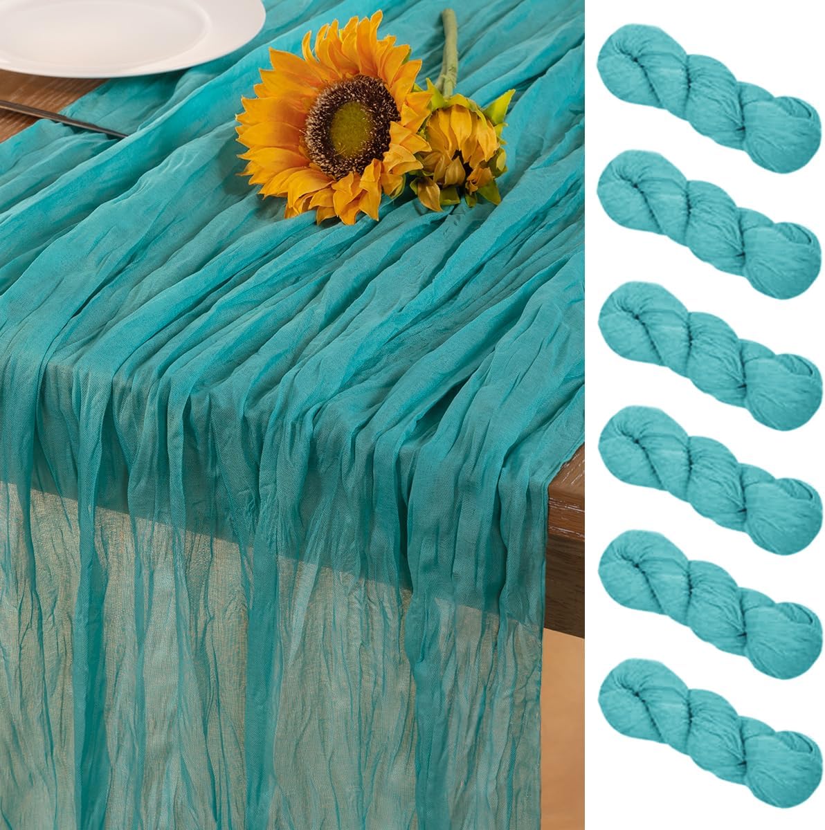 Teal Green Cheesecloth Table Runner 6 Pack Fall Table Runners Boho Gauze 120 Inches Turquoise
