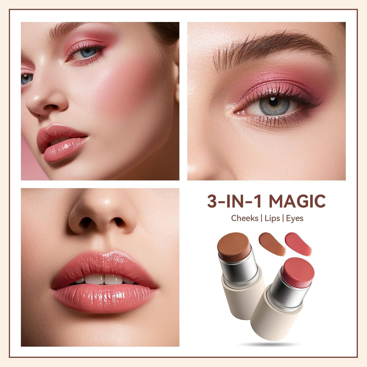 MAANGE Multi-Use Blush Stick, All-in-One Cream Blush for Cheeks, Eyes & Lips Long-Wearing