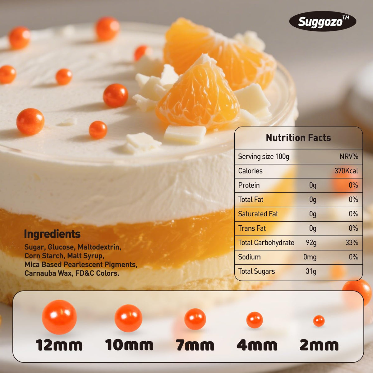 Edible Orange Pearl Sugar Sprinkles, Edible Sugar Sprinkles, Pearls for Cake Decorating, Ice Cream