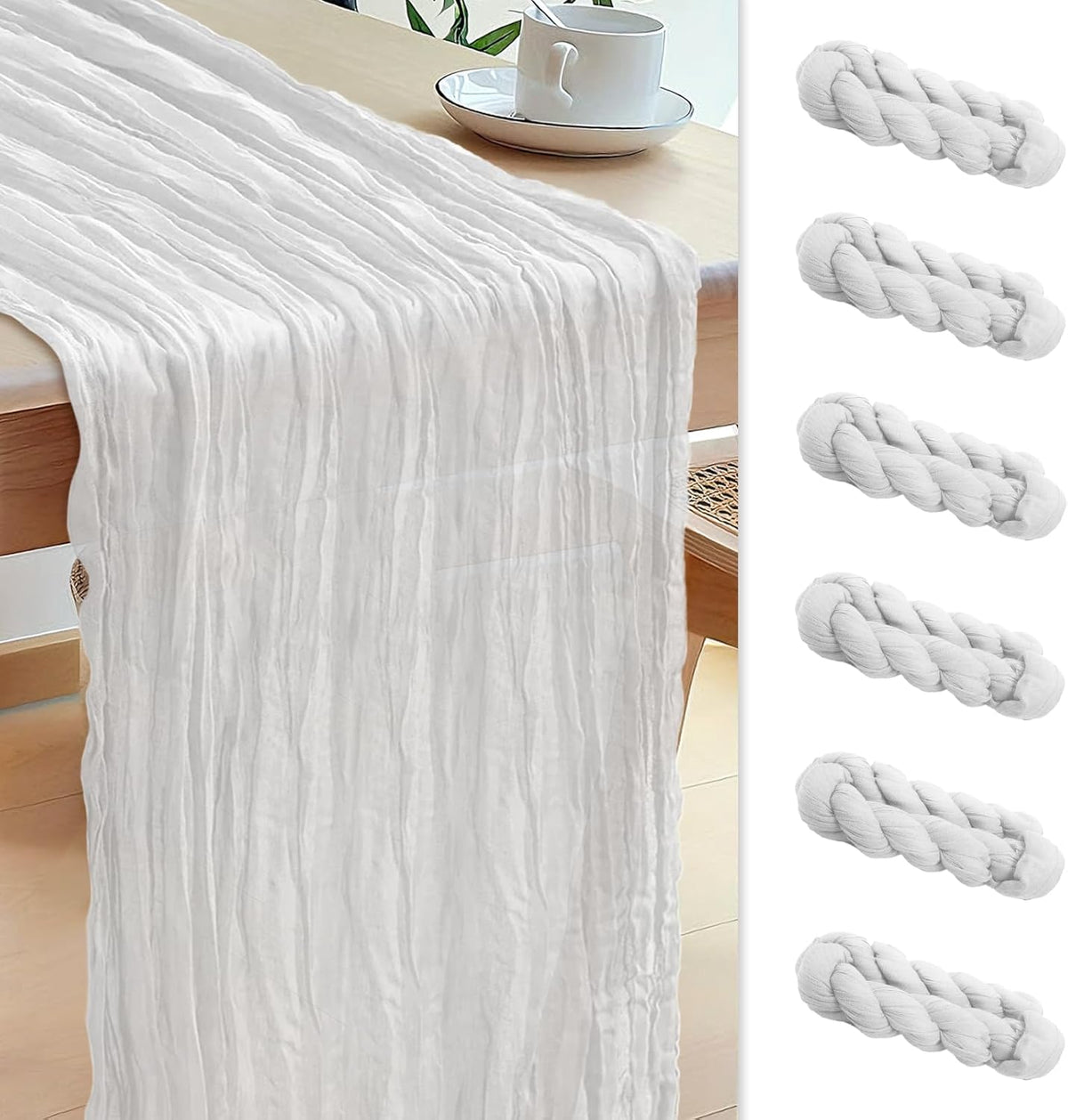 Le courant 6pcs 10Ft Cheesecloth Table Runner, Rustic Boho Gauze Cheese Cloth Runner Table Runner
