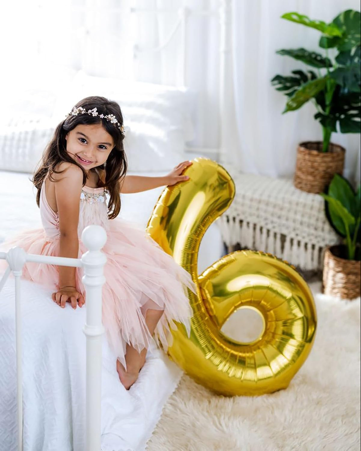 Gold Number 6 Balloons,40 Inch Giant Number 6 Balloons Foil Mylar Helium Gold Number Balloons for