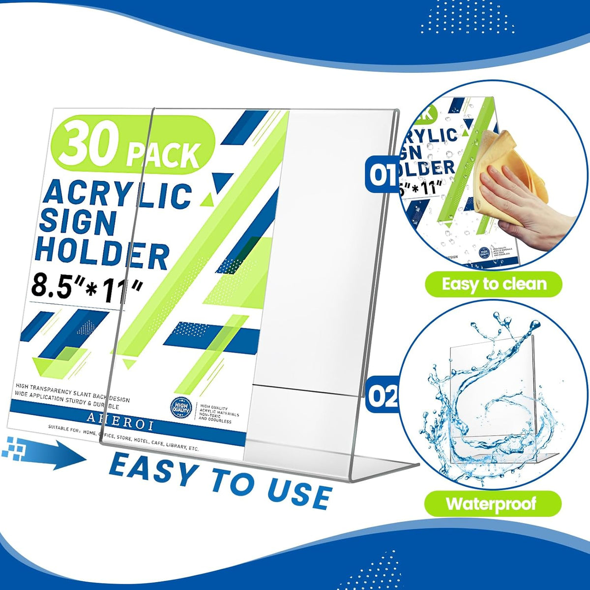 Aheroi Acrylic Sign Holder 8.5 x 11, 30Pcs Plastic Sign Holder 8.5 x 11 Standing, Clear Paper