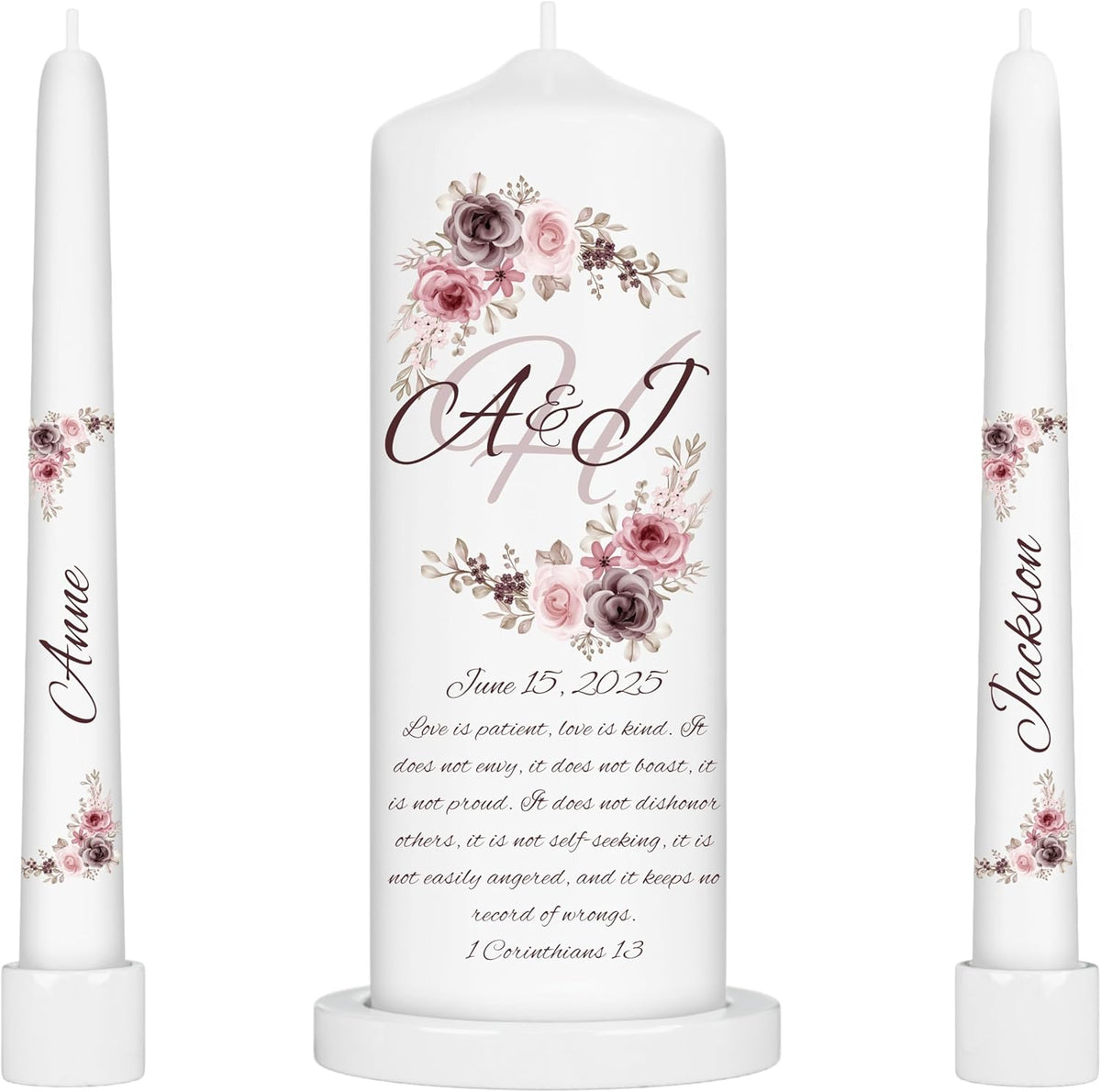 Unity Candles for Wedding, Modern Unity Set, Custom and Personalized Pillar and Taper Candles with